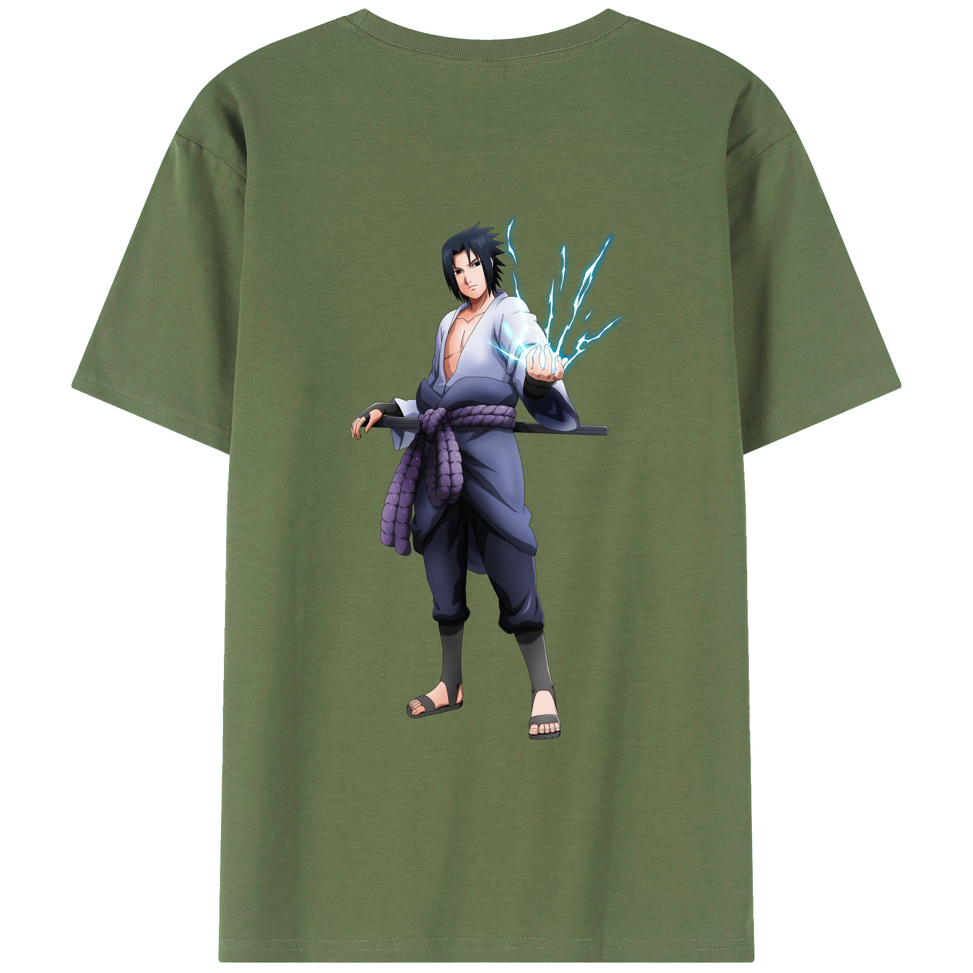 （画像用） NARUTO -ナルト- うちは サスケ Uchiha Sasuke 綿100％ メンズ半袖Tシャツ（バックプリント） 通気性